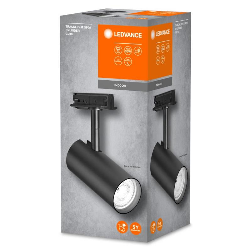 Aktion: Nur noch angezeigter Bestand verfügbar:   Ledvance 1-Phasen Schienen Leuchtkopf Tracklight Spot Cylinder GU10 schwarz